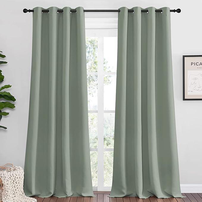 NICETOWN Greyish Green Blackout Curtains 102" Long