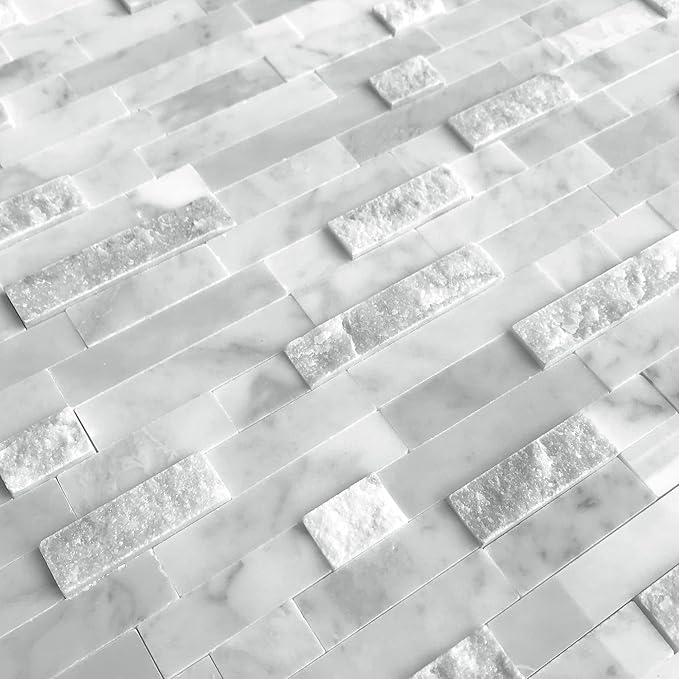 SUNWINGS 5-Sheet Peel and Stick Mosaic Natural 3D Stone Self Adhesive Marble