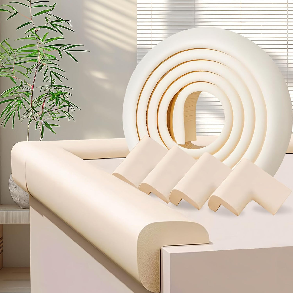 Baby Proofing Edge Corner Protector,1Roll L-Shape Soft Cabinet Door Bumper Corner Strip,4 Furniture Safety Bumper Corner Guards,Wall Protector,Self Adhesive,for Nursery,Fireplace,Kitchen,Table