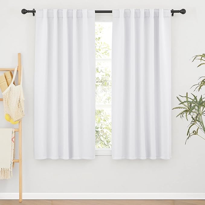 RYB HOME White Short Curtains, Room Darkening Drapes Thermal Insulated Small