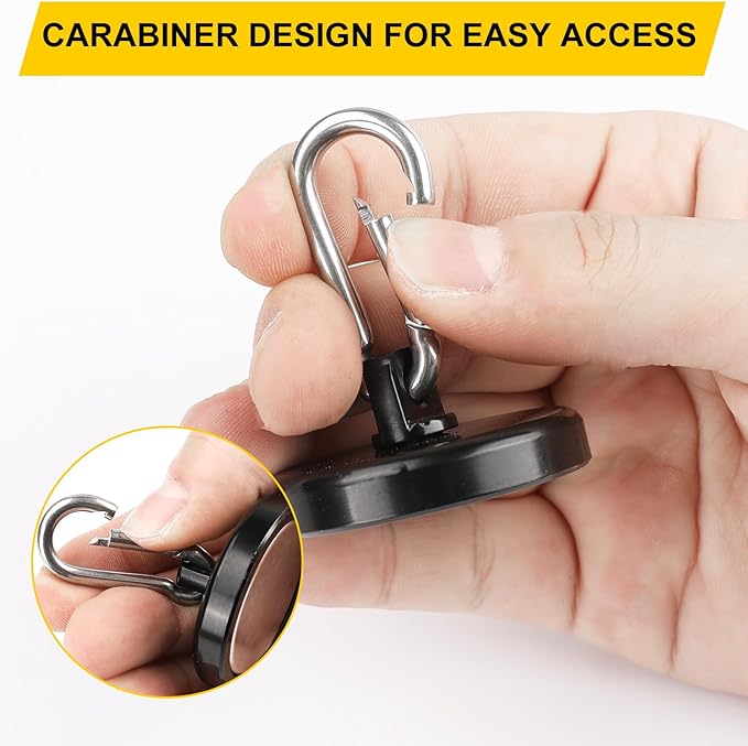 DIYMAG Black Magnetic Hooks,200LBS Strong Heavy Duty Neodymium Magnet Hooks ，Strong Magnetic Hooks for Hanging at Home, Office Locker, Workplace, Refrigerator, Cruise Ship or Travel, 4 Pack