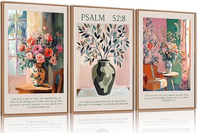 FWIEXA Christian Bible Verse Canvas Wall Art Set, Easter 3 Piece Religious Scripture Framed Wall Decor, Jesus Floral Painting Artwork, 16x24 Inches Modern Biblical Pictures Prints for Living Room, Bedroom, Women, Rustic Farmhouse
