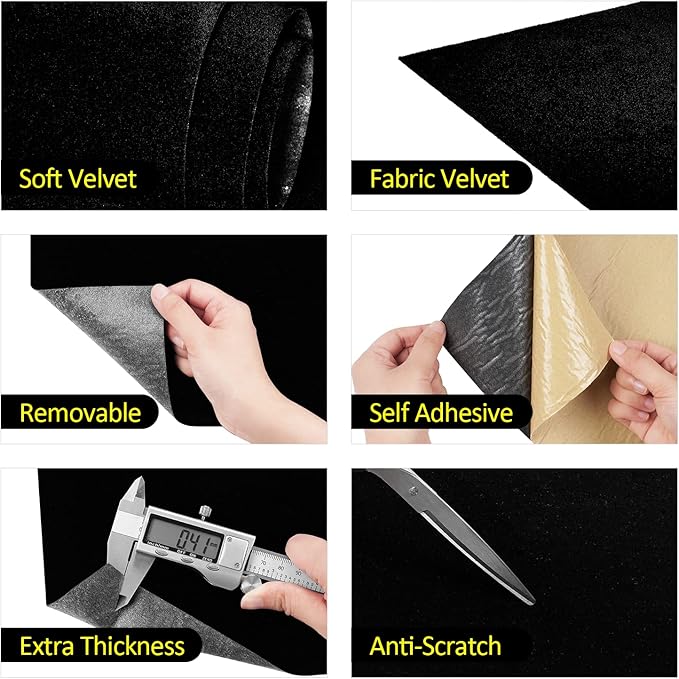 FunStick 15.8"x240" Self Adhesive Felt Fabric Sheets Black Velvet Fabric