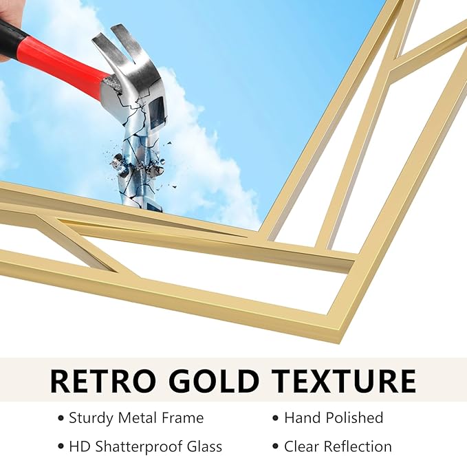 Brushed Gold Bathroom Mirror, Hang Horizontally or Vertically