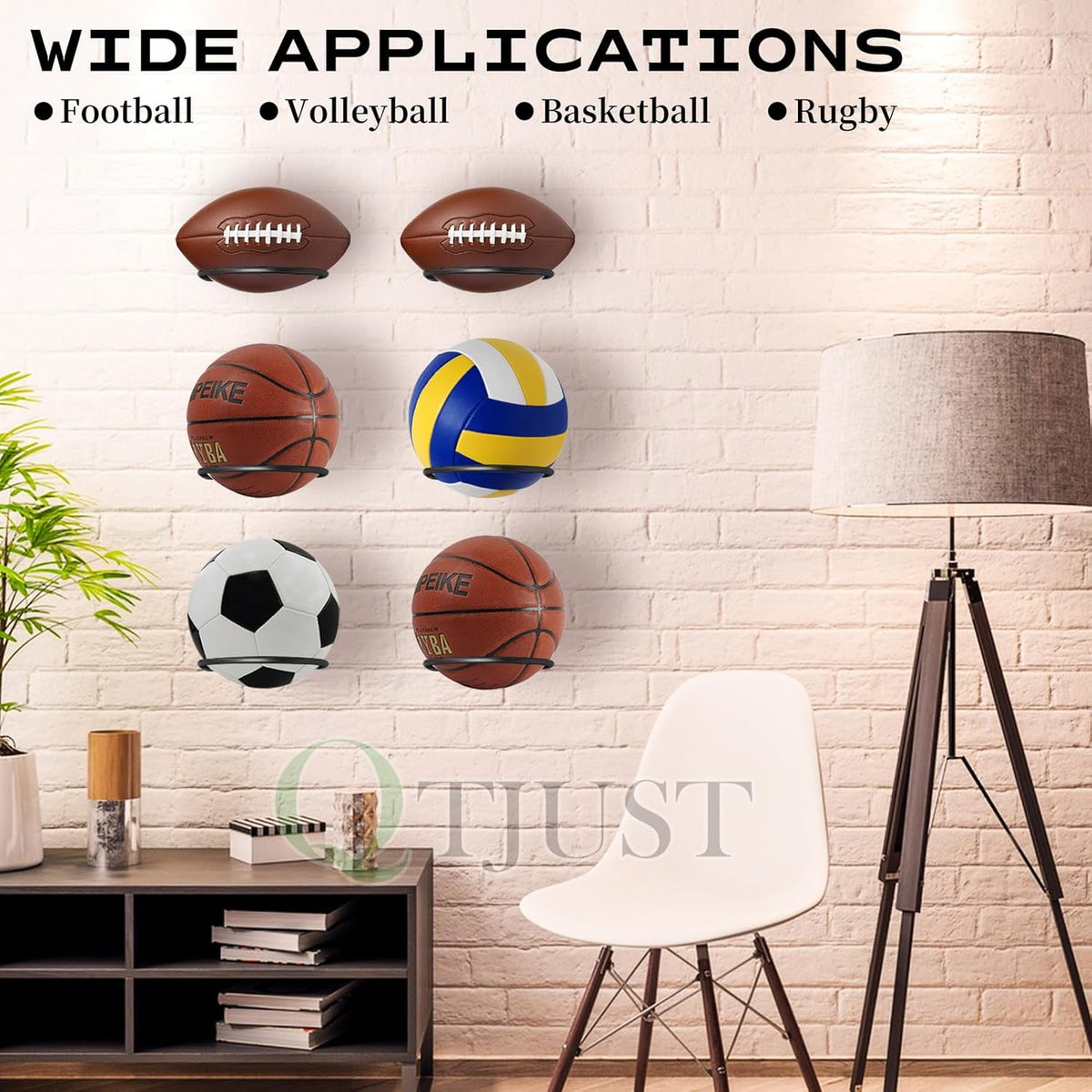 Skiennix Mounted Ball Rack - Universal Metal Holder for Basketball, Football, Volleyball | Space-Saving Design