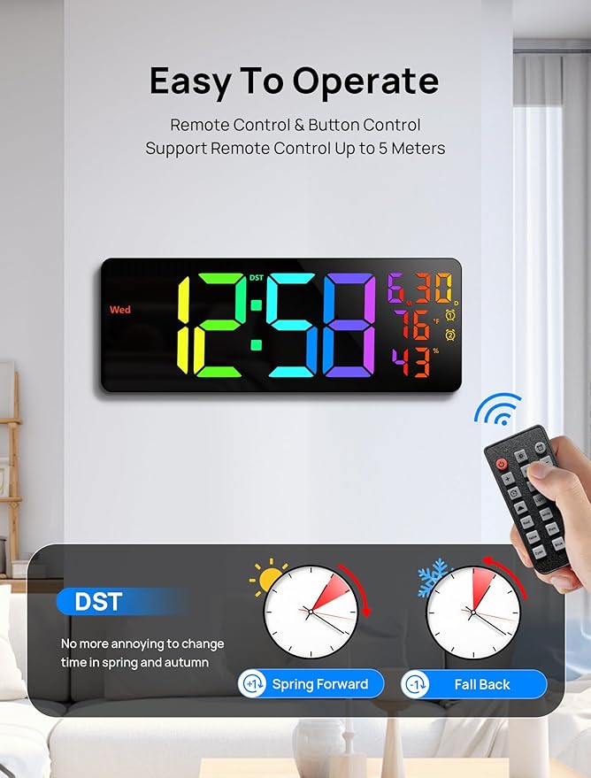 MASHI 17.3" Large Digital Wall Mount Clock, Digital Clock