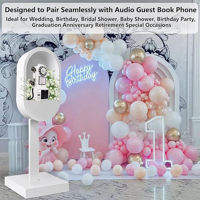 Audio Guest Book Phone Booth Stand, Romantic Audio Guestbook Telephone Booth for Wedding Birthdays Party Graduation Baby Shower Retirement Special Occasions Decoration
