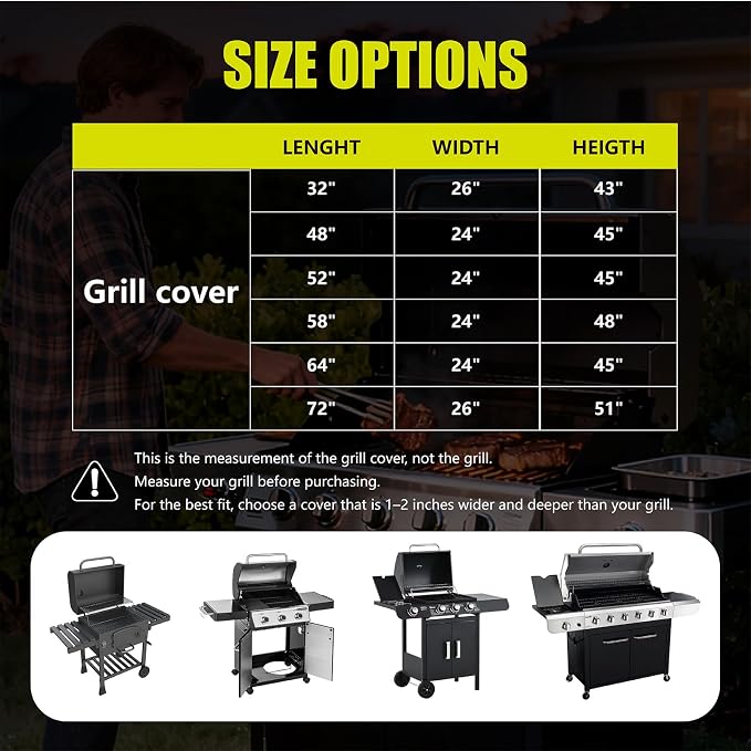 YSPACE Grill Cover Heavy Duty Waterproof 48 Inch, Outdoor 2–3 Burner Gas BBQ Grill Cover, Weather Resistant with Adjustable Straps, Fits Weber, Char-Broil, Brinkmann, Nexgrill