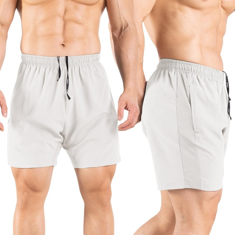 Gaglg Men's 5" Running Shorts 2 Pack Quick Dry Athletic Workout Gym Shorts with Zipper Pockets White/Red,Small