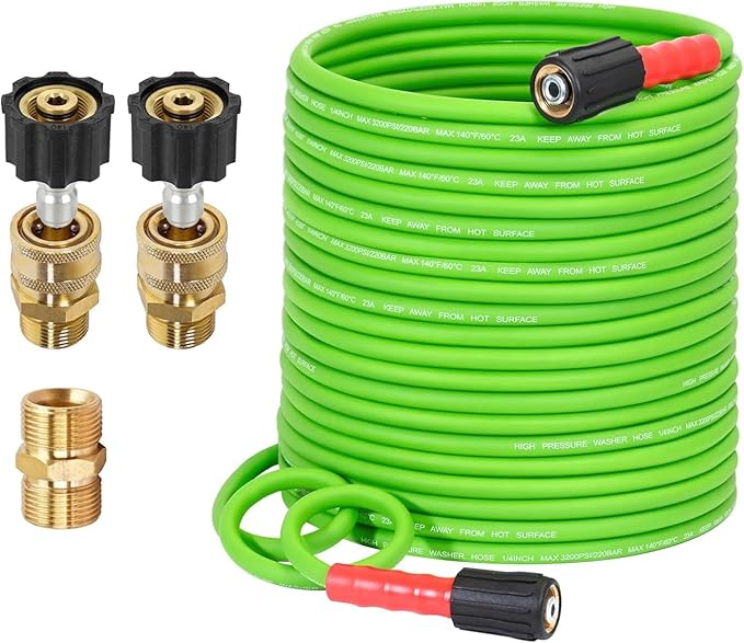 YAMATIC Upgraded Flexible Pressure Washer Hose 100FT 1/4", 3200 PSI Non-Kink Replacement with M22-14mm & 3/8" Quick Connect Adapters, Extension for Gas Power Washer Troy-Bilt Ryobi Honda Craftsman