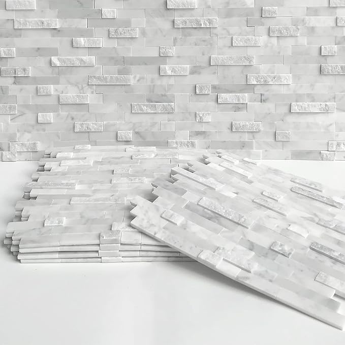 SUNWINGS 5-Sheet Peel and Stick Mosaic Natural 3D Stone Self Adhesive Marble