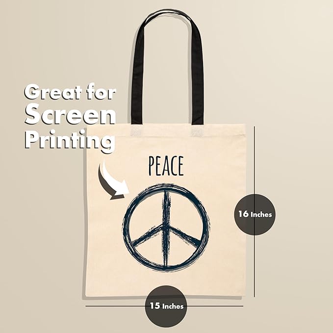 Carrywell (Not Made In China) Canvas Tote Bags 5-Pack, 15"x16", Bulk Organic Cotton Reusable Shopping Bag, Blank Cloth Totes With Handles