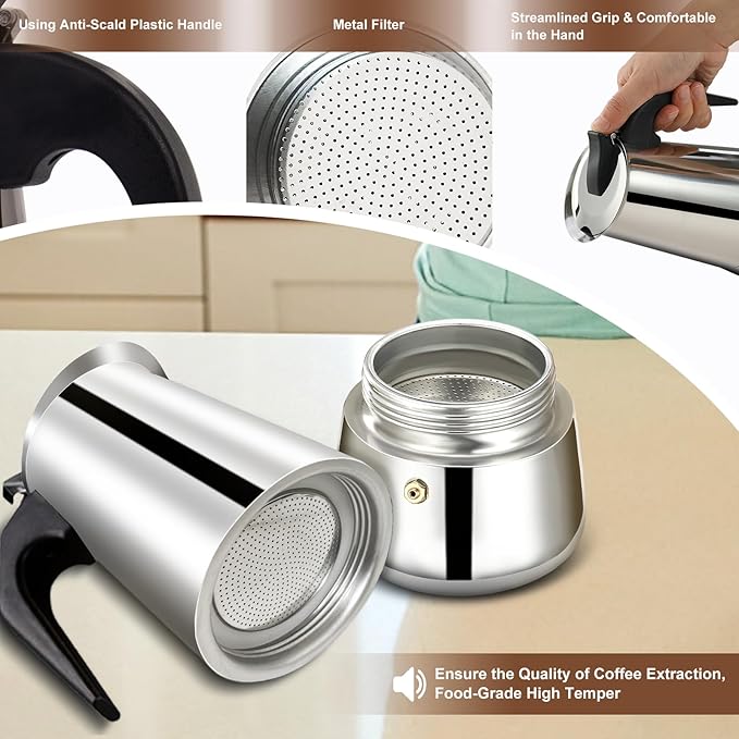 12 Cup Stovetop Espresso Maker Stainless Steel Moka Pot Stove Top Percolator Italian Coffee Makers Capable Mocha Greca Machine Cafe Classic Induction Cookers for Home and Camping 600ml 20oz