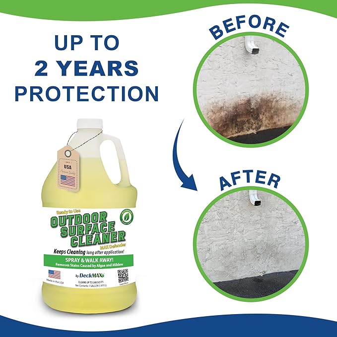 MAX Defender Ready-to-Use Outdoor Cleaner | Eliminates Stains from Mildew, Algae & Lichen | Multi-Surface Cleaner for Decks, Patios, Driveways, Siding, Concrete, Vinyl, Wood, Fences & Outdoor Surfaces
