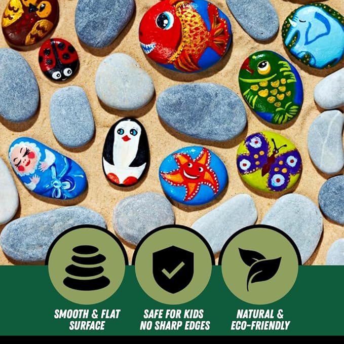 PGN 120 Large River Rocks for Painting - Stimulate Your Children’s Creativity with Our Painting Rocks for Kids - Flat and Smooth - Fun & Engaging Rock Painting with The Family - 2-4 Inches