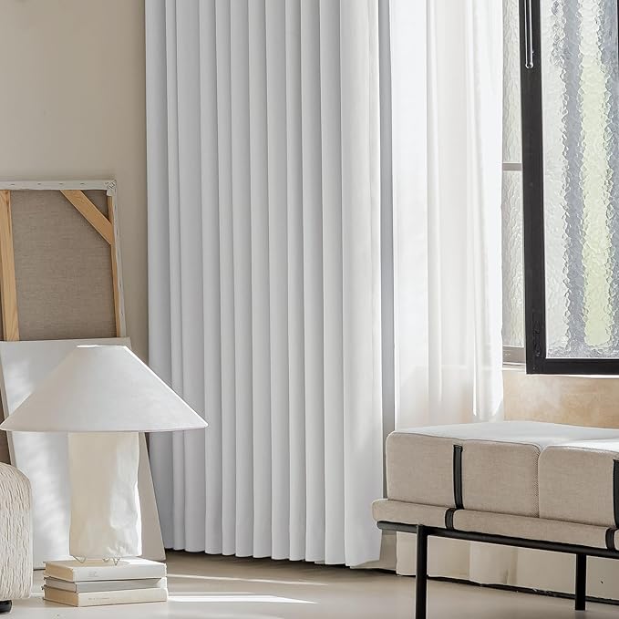 FMFUNCTEX 100% White Blackout Curtains