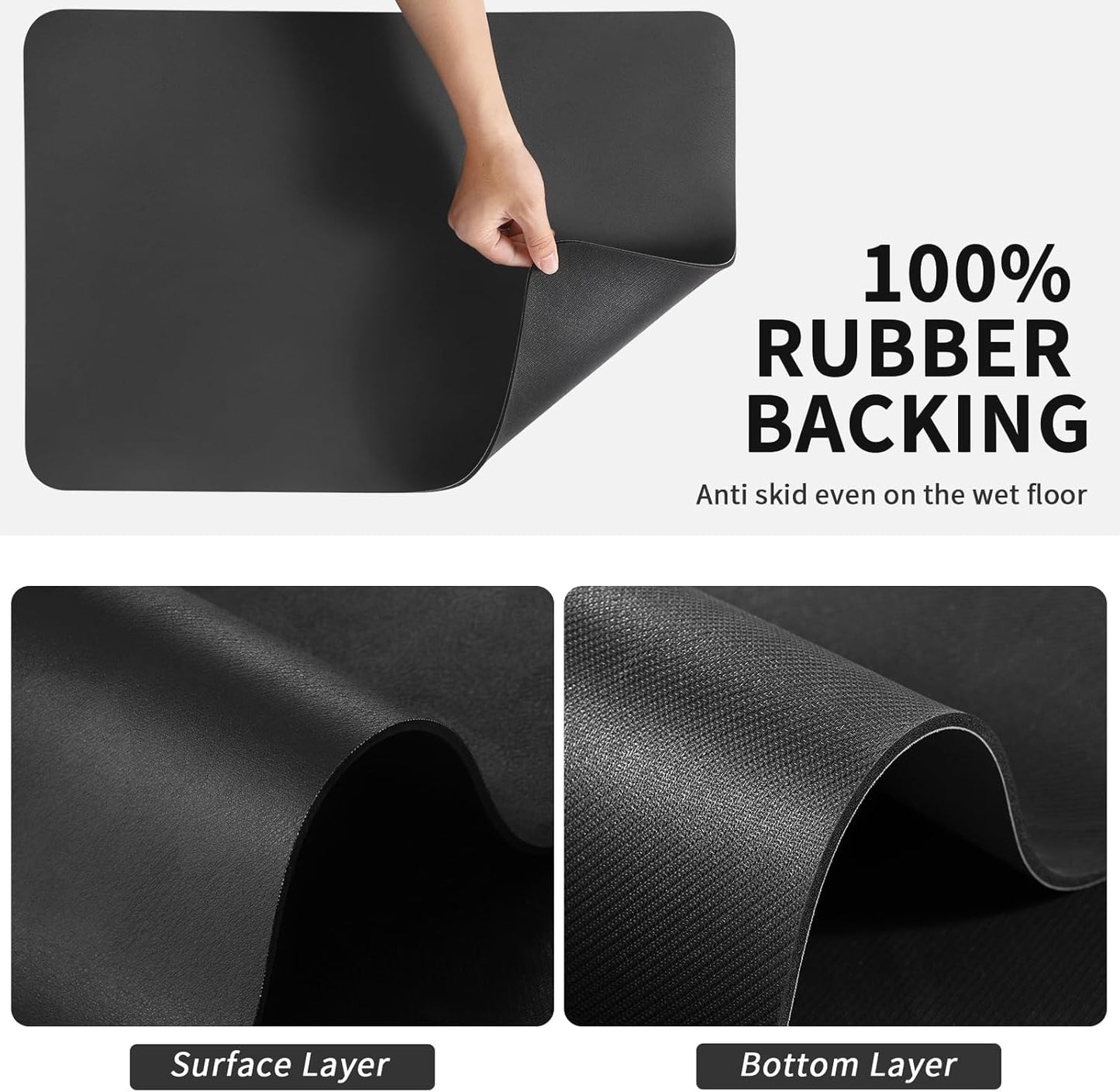 Dish Drying Mat for Kitchen Counter, Heat Resistant Drainer Mats with Non-slip Rubber Backed, Hide Stain Kitchen Super Absorbent Draining Mat, Easy to Clean Dish Rack Pad, Black 18"x28"