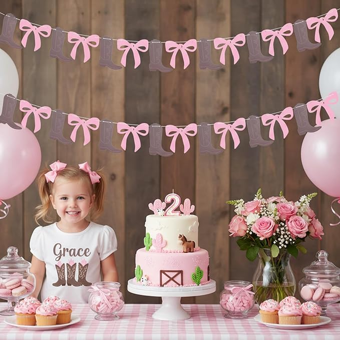 2 Set Boot or Bows Banner, Boot or Bows Gender Reveal Banner, Western Cowgirl Boots Banners, Cowgirl Boots 1st Birthday Gender Reveal Party Decoration for Western Baby Shower Decor