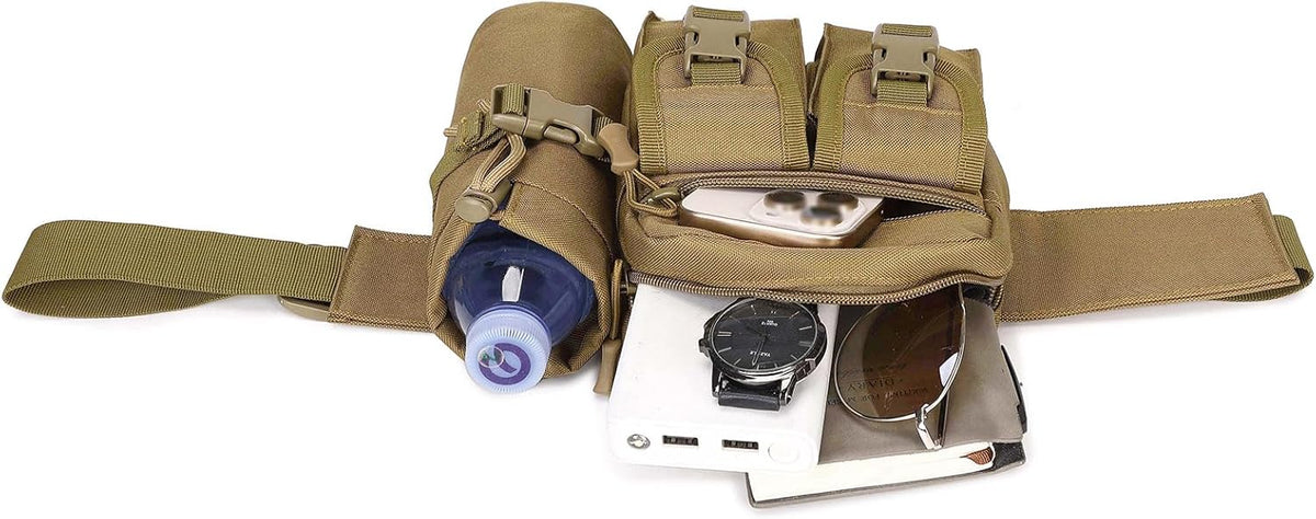 Tactical Fanny Pack with Water Bottle Holder - ArcEnCiel Outdoor Waist Bag for Fishing