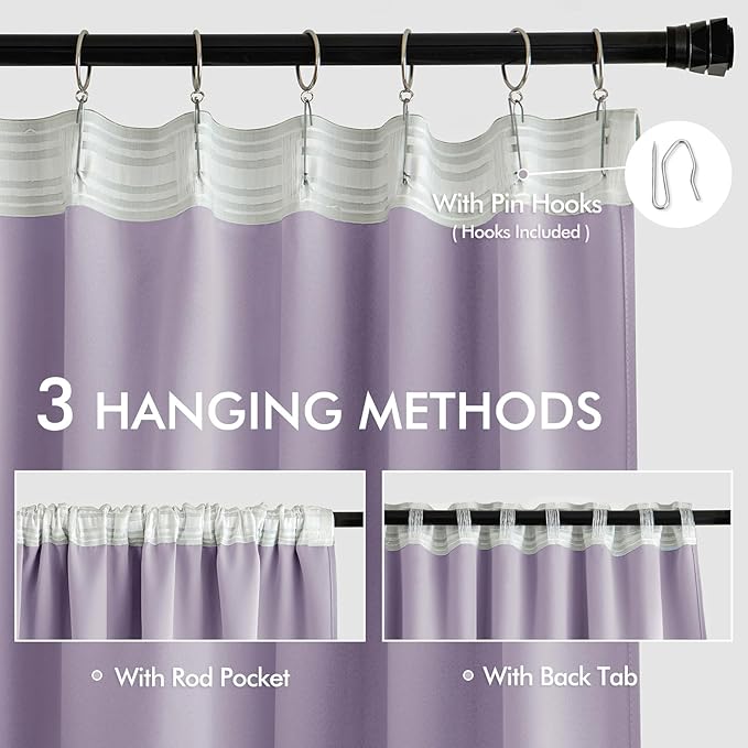 MIULEE Lilac Back Tab Blackout Curtains 102 Inch Long 2 Panels Set