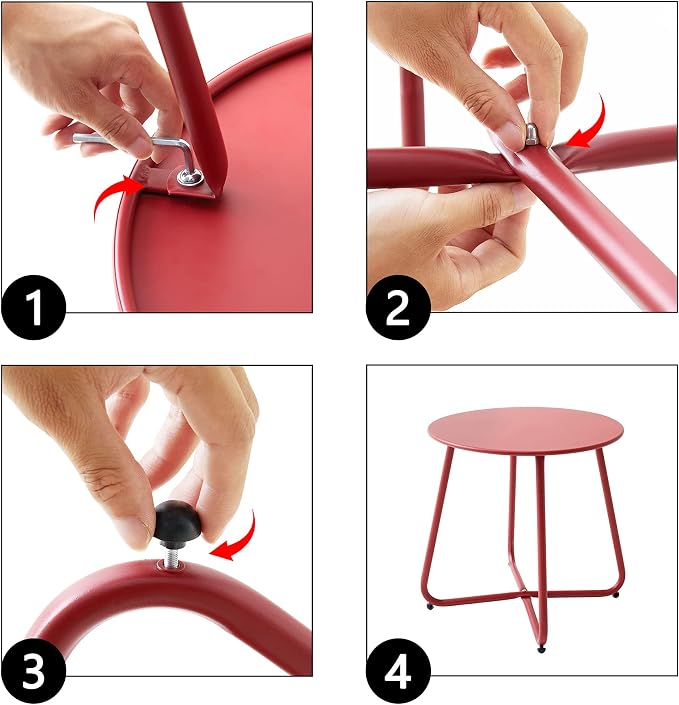 Meluvici Patio Small Side Table Waterproof Round Metal Steel Weather Resistant Portable Outdoor and Indoor End Table for Garden Balcony Yard, Red