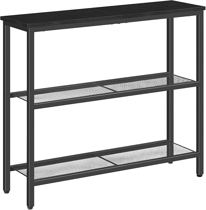 HOOBRO 29.5" Narrow Console Table, 3 Tier Entryway Table with Shelves, Thin Sofa Table, Behind Couch Table, Display Side Table, for Hallway, Entrance, Living Room, Black BB73XG01