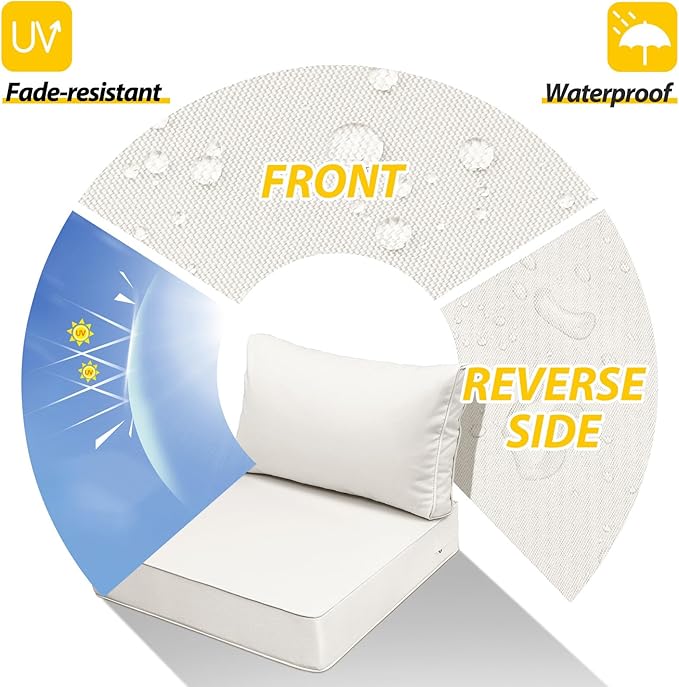 AAAAAcessories Outdoor Seat Cushions for Chairs, Fade-Resistant, Waterproof Patio Furniture Replacement Cushions, 24" x 24" x 5" + 24" x 13.5", Creamy White
