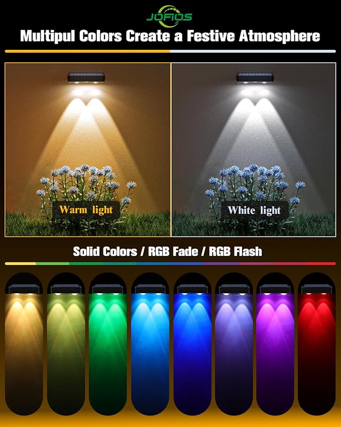 JOFIOS Solar Fence Lights 20 Pack, 50 Lumens Outdoor Solar Lights with 12 Modes RGB Color Glow LED，Waterproof, Solar Lights for Patio, Backyard, Deck, Fence, Railing(White Shell)