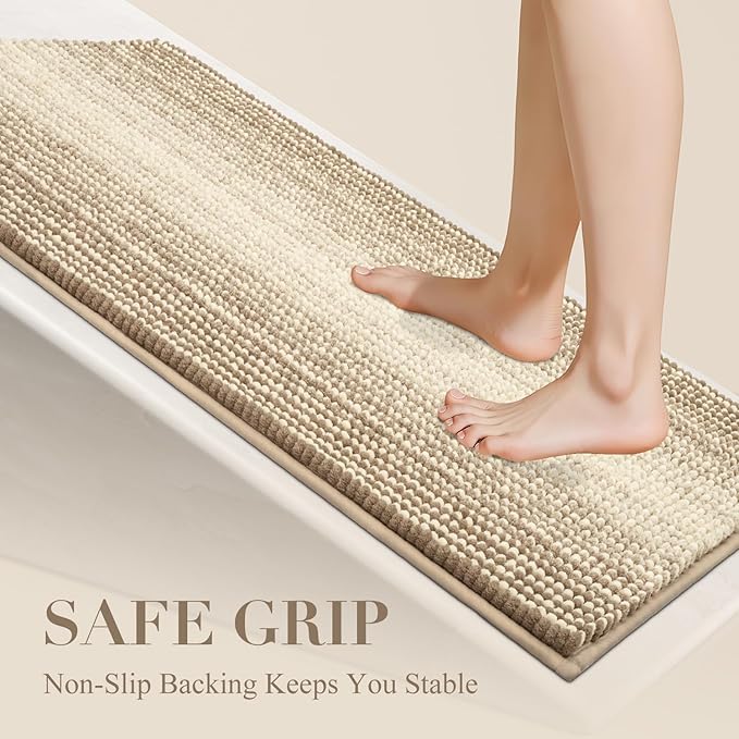 BSICPRO Bathroom Rugs, Bath Mat Rug for Bathroom Non Slip 20 x 32 Inches Water Absorbent Chenille Shower Floor Mats Machine Washable (Tan)