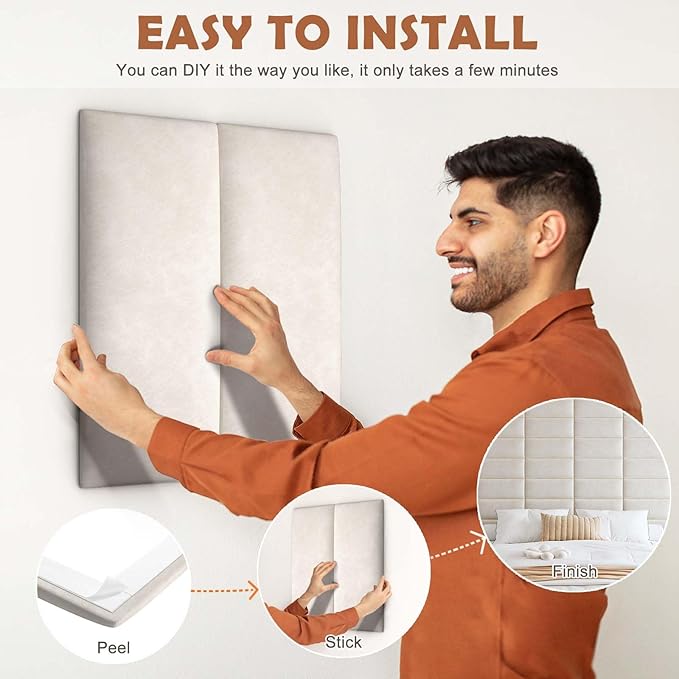 IFNOW Wall Mounted Upholstered Headboard Queen, 3D Peel and Stick Soundproof