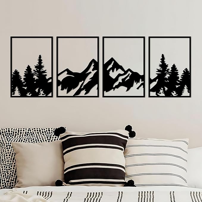 ESTART 4 Pcs Metal Mountain Wall Art, Large Mountains Wall Decor, Mountain Rivers Decorative Painting Suitable For Living Room Bedroom Office Indoor And Outdoor (Large)
