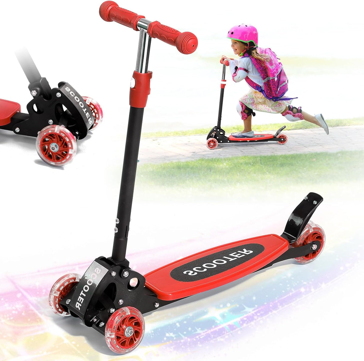 **Kick Scooter for Kids by [Brand Name] - Light-Up 3-Wheel Design | Adjustable Height for Ages 3-7**