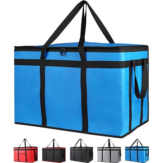 Bodaon 3-Pack Insulated Food Delivery Bag for Hot and Cold Meal, XXXL, Grocery Tote Insulation Bag for Catering, Large Pizza Warmer, Blue