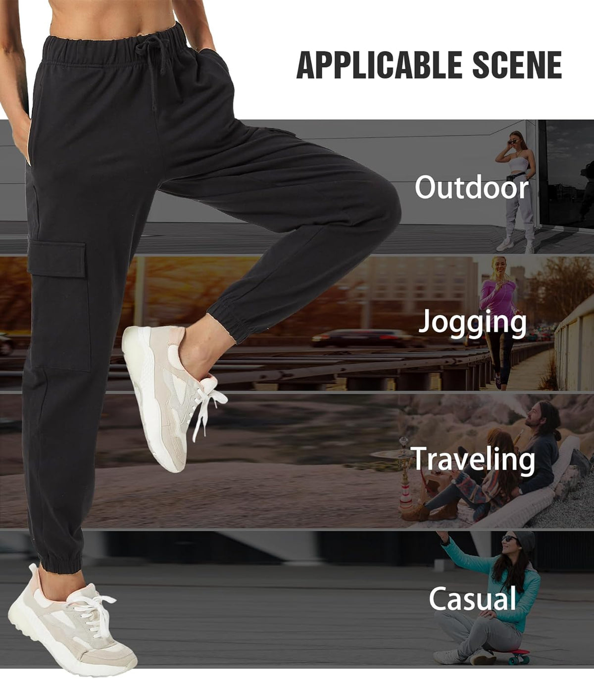 PULI Women's Cargo Sweatpants - Sporty Athletic Fit with Pockets | Comfortable Jogger Trousers