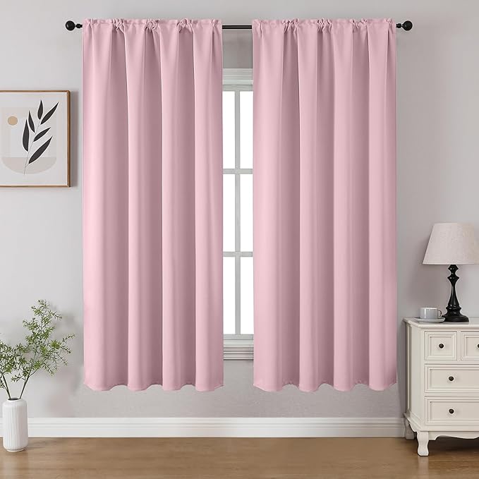 CUCRAF Light Pink Blackout Curtains 54 inch Length 2 Panels Set, Rod Pocket
