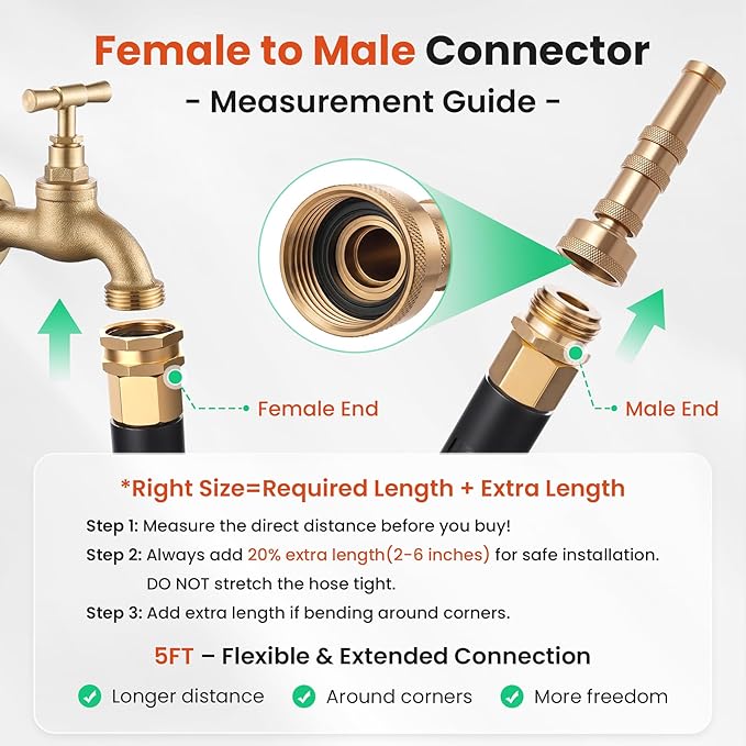 Cesun Metal Garden Hose 5FT, Short Connector, Water Lead-in Hose Extension, Kink-Free, Flexible and Lightweight, Drinking Water Hose for Hose Reel, RV