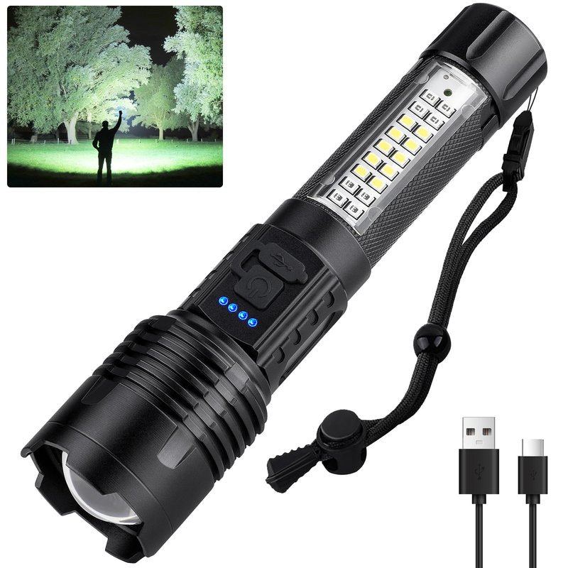Rechargeable LED Flashlight Super High Lumens, 7 Modes Waterproof Flashlight, Powerful Bright Flashlight for Camping Hiking Emergency