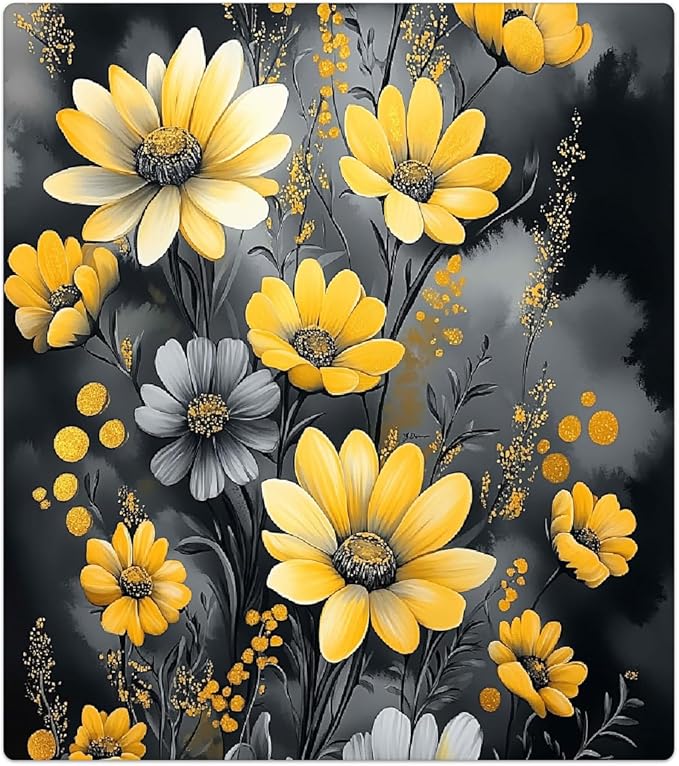 Painting Yellow Grey Flowers Dishwasher Magnet Cover Decorative Refrigerator Covers Magnetic Reusable Dishwasher Door Cover Kitchen Appliance Sticker Cover 23x26Inch