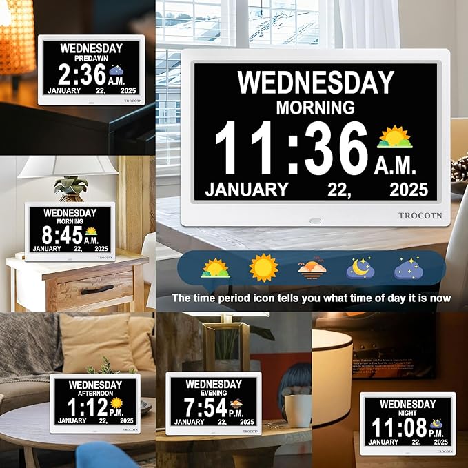 TROCOTN Dementia Clocks, Large Display Calendar Alarm Clock