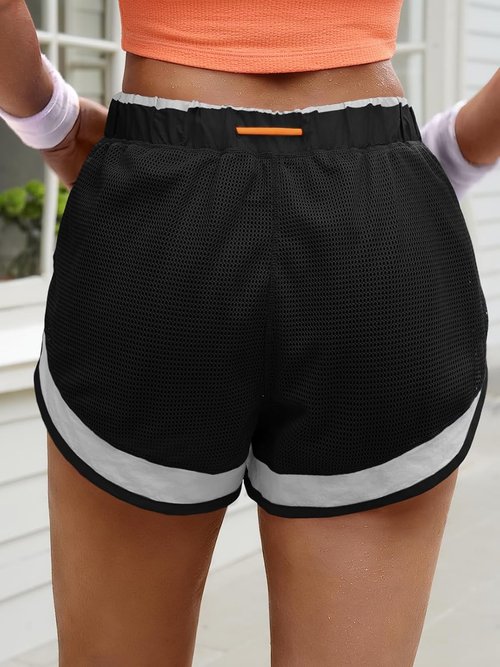 Fisoew Women's Athletic Shorts - 2 in 1 High Split Color Block Workout Yoga Shorts with Pocket & Drawstring