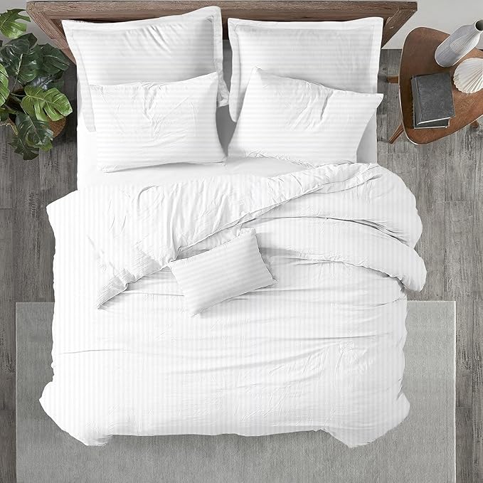 Kotton Culture 120"x120" 1 Pc Super King Plus/Super Oversize King Duvet Cover Only 100% Egyptian Cotton - 600 TC, Zipper Closure & Corner Ties - Fits Only Extra Large Inserts - Striped White