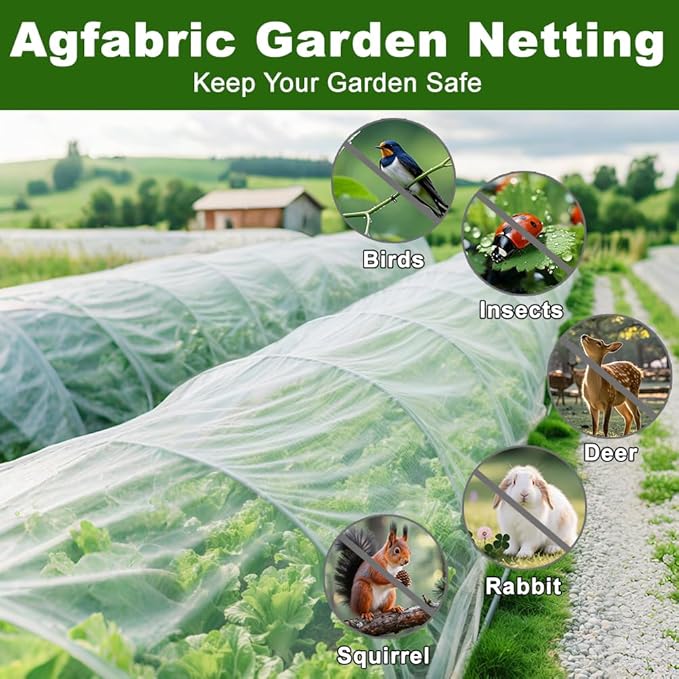 Agfabric Garden Netting 3.9'x9.8' Insect Pest Barrier Netting for Garden Protection,Plant Cover Row Cover Mesh Netting for Vegetables Fruit Trees and Plants,White