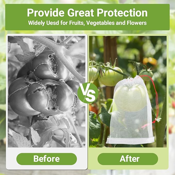 Fruit Cover Bags Against Birds, 25pcs 4x6 in Mesh Fruit Protection Bags with String, Netting for Fruit Trees Vegetables Flowers Protection Away from Bugs Birds