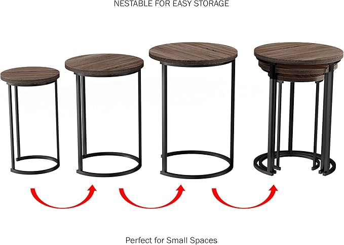Lavish Home Nesting Tables - Set of 3 Round Side Tables for Living Room, Bedroom, or Home Office - Woodgrain-Look End Table Set - Modern Living Room Furniture (Gray/Brown)