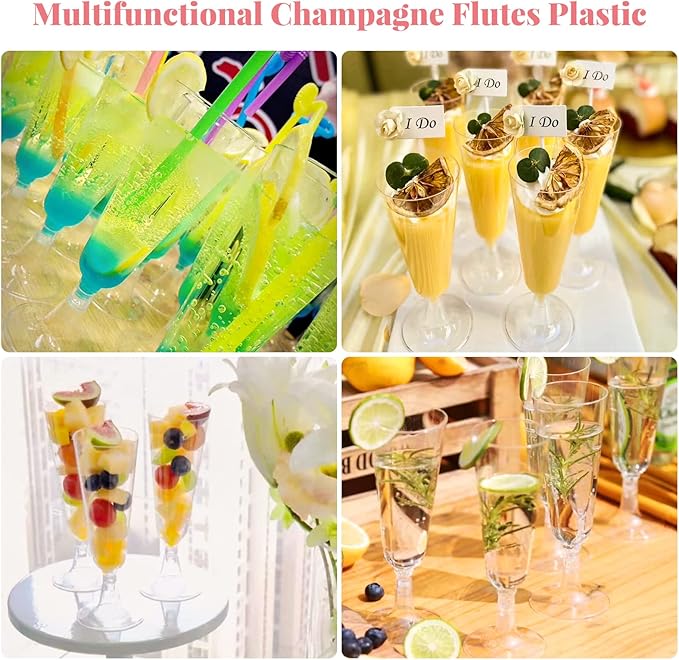 SUREHOME Plastic Champagne Flutes 200 Pack Champagne Glasses Disposable Mimosa Glasses 5 Oz Crystal Clear Plastic Flutes for Party Drinking Cocktail Cups Acrylic Wedding Toasting Glasses Flutes Bulk