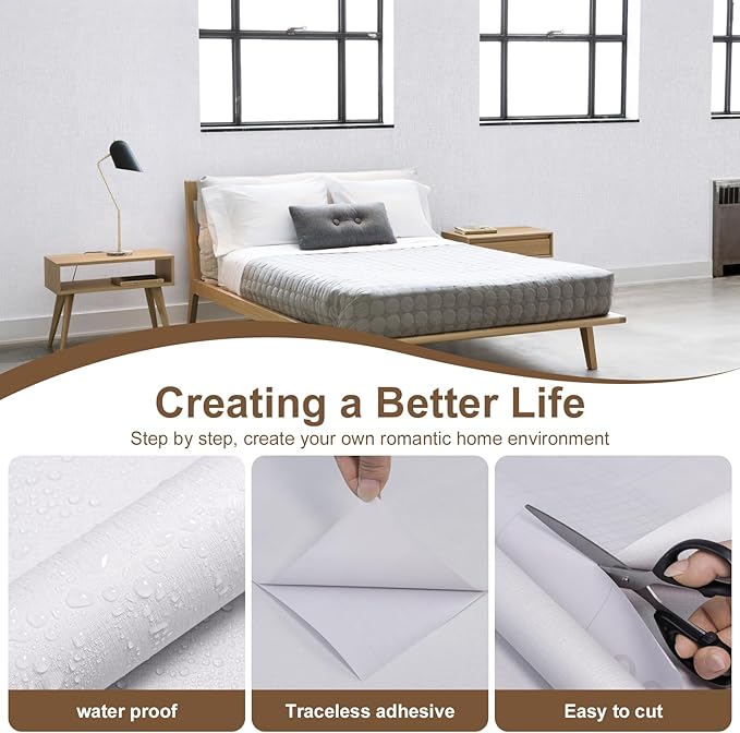 White Wallpaper Grasscloth Peel and Stick Wallpaper 15.7"x 1181" Fabric Contact