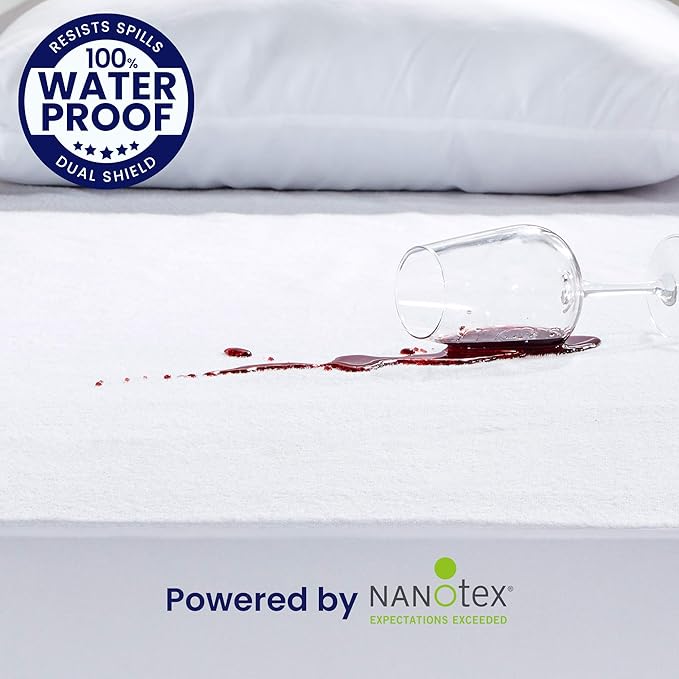 SLEEP ZONE Waterproof Mattress Protector Queen Size, Soft Breathable Cotton Terry Mattress Cover, Washable Noiseless Bed Cover Deep Pocket 8"-21", Queen