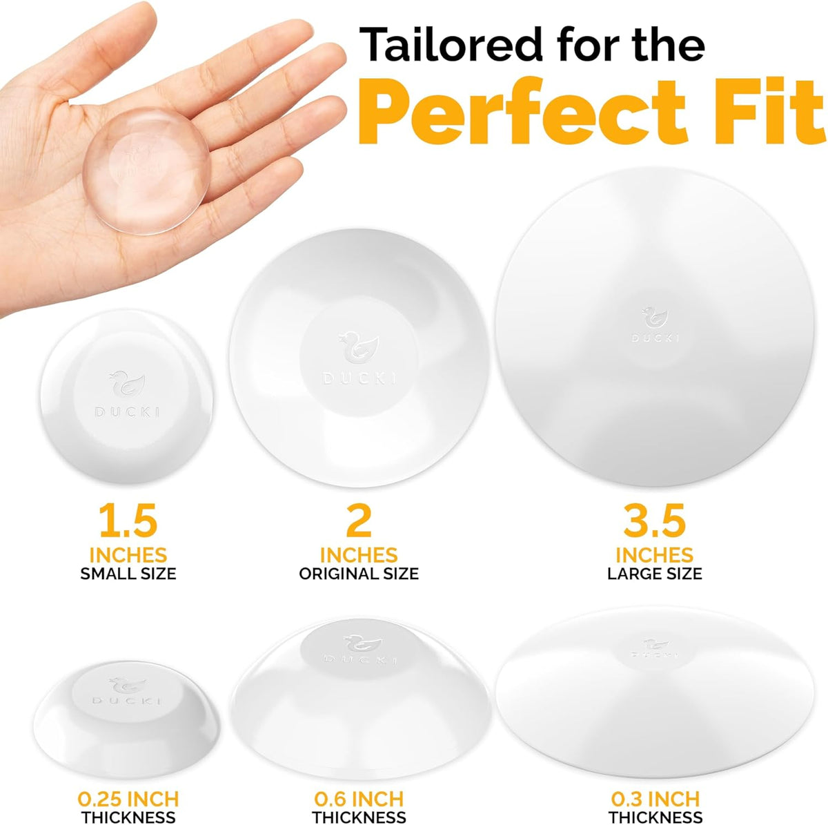 Ducki Door Stop Wall Protector | Self Adhesive Door Knob Wall Protectors from Door Knobs | Rubber Door Stoppers for Wall Damage & Noise | Durable, Shock Absorbent & Discreet | 8 Pack White Door Stops