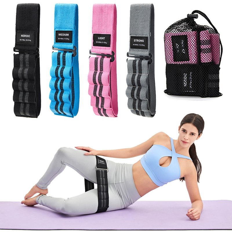 Adjustable Fabric Resistance Bands for Squats, Glutes & Legs – 5 Levels of Customizable Size, Width & Tension, Non-Slip Booty Bands for Men and Women, Pilates & Yoga Workouts RB-06(Light)