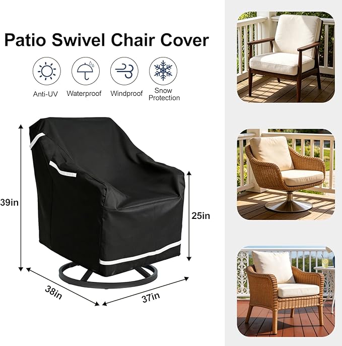 2 Pack Patio Chair Covers, Outdoor Furniture Protection with Straps, Heavy Duty Waterproof Fabric, UV Resistant, Lawn Patio Furniture Covers with Reflective Strips, 37" W x 38" D x 39" H